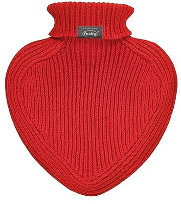 Fashy Herzwärmflasche mit Rollkragen-Strickbezug, rot 0,7 L