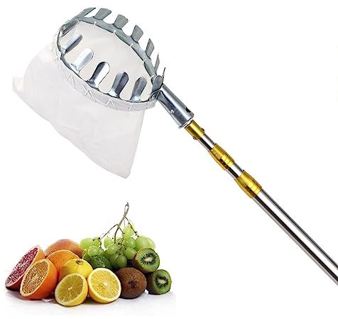 DXDRT Obstpflücker 2.1M, Apfelpflücker mit Teleskopstiel und Beutel Obstsammler, Leicht Obsternter aus Metall, Obstfänger zum Ernten Äpfeln, Kirschen, Pflaumen,Zitrus,Pfirsich,Birnen Usw