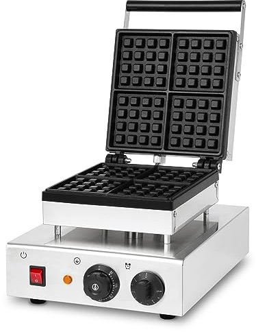 VERTES Gaufrier Professionnel à Gaufres Belges, 4 Gaufres en simultané, 80 Pièces/Heure, Réglable de 0 à 300°C, Minuterie, Anti-Adhérent, Machine avec Boîtier en Acier Inox, Waffle Maker 1600W