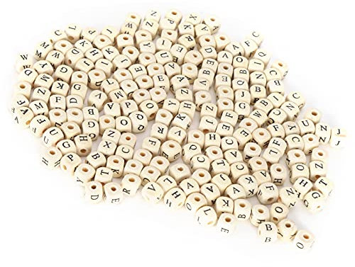 Holzbuchstaben Perlen, Buchstabenperlen zum Auffädeln A-Z Buchstaben Buchstabenwürfel Holz für Armbänder, Halsketten, Schlüsselanhänger, DIY Schmuck Basteln 8mm