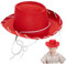 Muzrunq Kinder Cowboyhut breiter Krempel Red Cowboy Hut Nicht gewebter Stoff Western Cowboy Hut mit Schnur Vollfarbener Cowboyhut für Dress Up Cowboy Party Halloween, rot