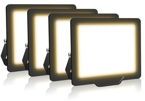 AUXTINGS 4 Pièces 10W Projecteurs LED Extérieur,1000lm Eclairage de Sécurité Spot LED Extérieur,Blanc Chaud 4000K Lumineuse Lampe pour Entrepôt Garage Jardin Stade Arrière-cour,175V-260V Imperméable