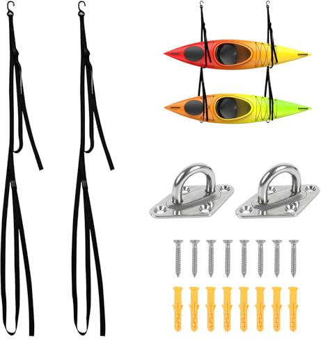 KaKayak Storage Strap,Kayak Hanging Straps,Adjustable Kayak Wall Mount Straps,Double Kayak Storage Strap System With Paddle Loop and Stainless Steel Hook for Hanging Kayak,Paddle Board,Surfboard Canoe