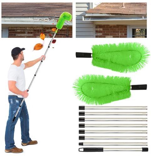 Outil de nettoyage de gouttière télescopique avec manche télescopique en acier inoxydable, extensible de 310 cm, pour nettoyer les feuilles, la neige, la saleté et les déversements de toit