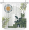 ASDCXZ Cortina de ducha Boho de 180 x 200 cm, moderna, abstracta, gato verde, hojas de palmera, sol, blanco, lavable, cortinas de ducha de poliéster, impermeable, antimoho, cortina de ducha para
