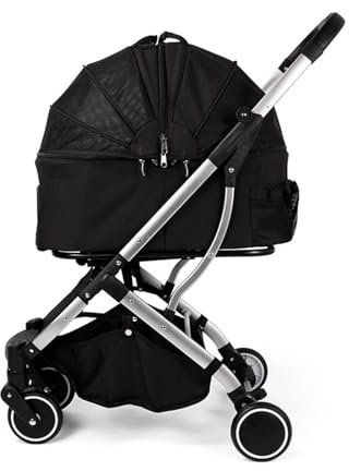 Hundewagenmit 4-Rädern Hundebuggy Pet Hunde Buggy Stroller Faltbare Hundewagen Für Kleine Hunde Buggy Max, Beladung 20 Kg (Color : Black)