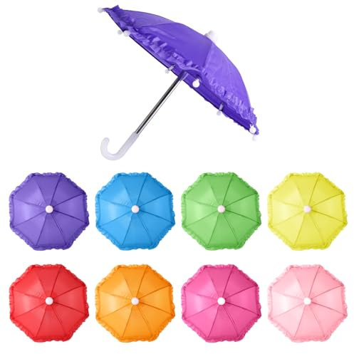XIHIRCD 8 Stück Miniatur Regenschirme, 30 cm Verstellbarer Mini Spitzenschirm Bunte Dekorationen für Jungen Mädchen Puppen Dekorationen Wohnaccessoires und Spiele Fotografie Requisiten (8 Farben)