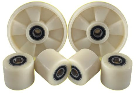 Roue pour transpalette - Jeu complet 2 roues directrices 180 x 50mm, 4 Rouleaux de chargement avant 80 x 60mm Galets Roues en nylon Alésage 20mm Rouleau pour Palette 6 pièces