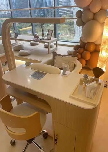 KK-GGL Deluxe Manicure Table, Solid Wood Nail Desk for Nail Tech, Japanese-Style Nail Desk Workstation with Nail Powder Collector & Light, Salon Nail Tech Desk for Single Manicure Artist,100cm