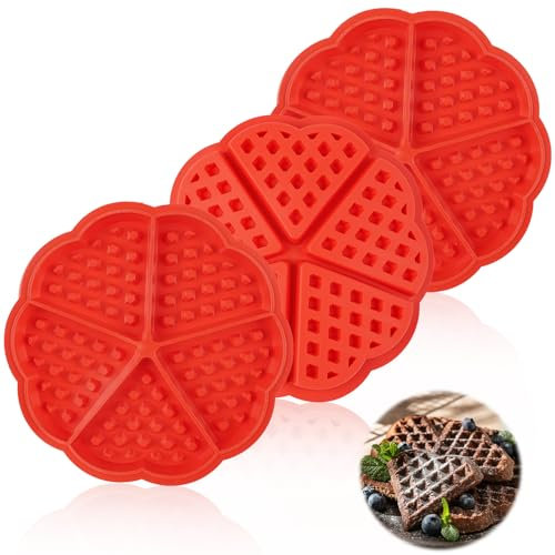 3 Stücke Silikon Waffelform Herzform Silikonformen Backen 5 Quadrate Muffin Backform Muffinform Silikon Muffinbackformen Chocolate Mold Waffelform Silikon für Waffeln Muffins Pfannkuchen Kuchen Rot