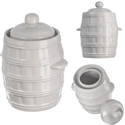 KADAX Steinzeugtopf, Dichter Keramiktopf mit Wasserrinne und Deckel, Spülmaschinenfester Steinguttopf, Gärtopf aus Keramik, Einlegtopf für Gurken (Creme, 3.2L)