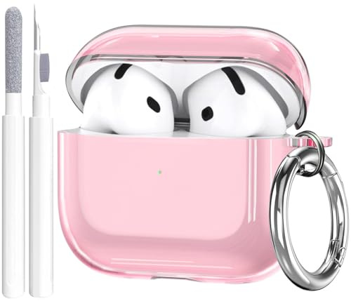 OTOPO Schutzhülle für Airpods 4, transparent, mit Reinigungsset, weiches TPU, transparent, Airpods 4. Generation 2024, transparente Schutzhülle für iPod 4. Generation, Schutzhülle mit Karabiner und