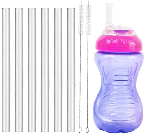 Cannuccia di ricambio compatibile con Nuby Sippy Cup, cannuccia di ricambio riutilizzabile compatibile con tazza flessibile Nuby a prova di fuoriuscite, confezione da 6 con 2 spazzole Staw