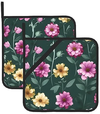 Hermosas flores moradas compañero de cocina, juegos de soportes para ollas para hornear resistentes al calor, ideal para cocinar, barbacoa y hornos microondas