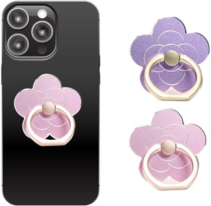 Set of 2 Metal Flower Phone Ring Holder Kickstand - Universal Grip Stand for Smartphones & Cases,Ideal Cellphone Accessory (Pink)