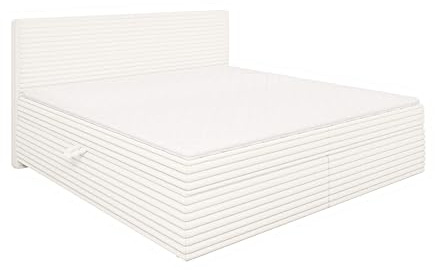 S-Style Möbel Bett 200 x 200 cm Boxspringbett Doppelbett Mit Topper 2 Bettkästen Matratze Mittelfest Plüschcord Schaumstoff Bonellfeder Neo Hellbeige
