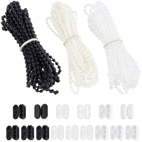 PH PandaHall 60m Rollokette, 3 Farben Rollo Perlenkette Blindkette Ersatzkette mit 15 Stück Verbindern Kugelkette Perlenschnur für römische, venezianische, vertikale Jalousien