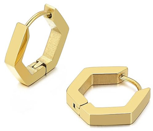 AFCJLTO 2 pcs Creolen Ohrringe für Damen, Sechseck Ohrringe für Damen, Geometrische Sechseck Ohrringe, hypoallergen, Geschenkidee für Frauen, minimalistischer und modischer, Geschenk für Frauen, Gold