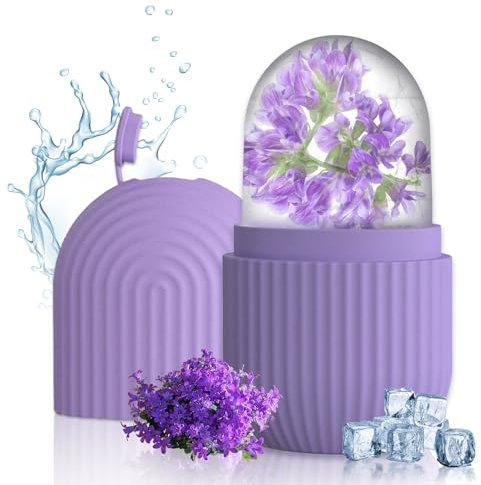 Ice Roller, Eis Gesichtsroller Silikon, Wiederverwendbar Eisroller Gesicht Auge Massagegerät für Pore Verkleinern, Falten Aufhellen, Erhellen Haut (Gestreift Lila)