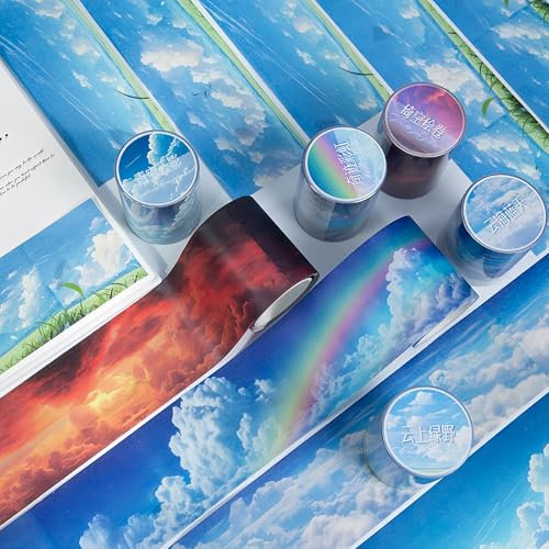 Ta Merry Scrapbooking Stickers,6 Rolls Washi Tape Scrapbooking Zubehör Stickers,Cloud Themed Aesthetic Stickers Decorative für Bullet Journal Zubehör,Journaling,Photo Album,Notebook(Wolke)