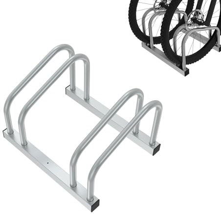 FIVMEN Fahrradständer für 2 Fahrräder Fahrradhalter Aufstellständer Boden und Wand Montage 37cm Radabstand Verzinken Mehrfachständer für 30-65mm Reifenbreite Mountainbike Rennrad MTB, Silber