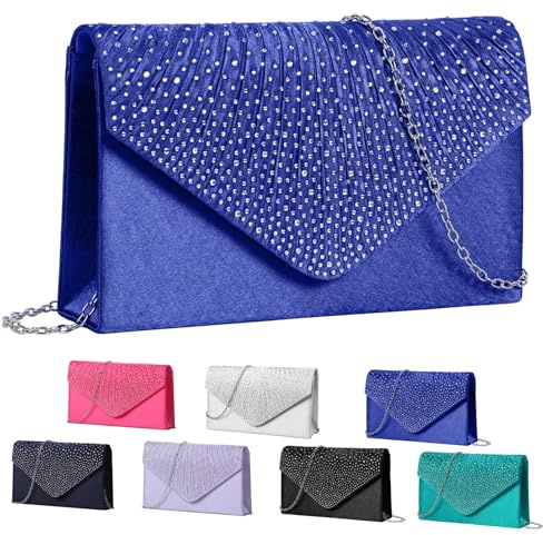 FUSHENGCHUANG Clutch für Damen, Silber, Abendtasche, Umschlagverschluss, Clutch für Damen, Hochzeit, Umhängetaschen für Damen, elegant mit Schultergurt für Abschlussball, Party（Königsblau