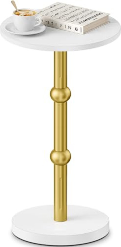 Yuede Runder Beistelltisch, Kleiner rund Cocktailtisch, Couchtisch klein rund, Nachttisch für kleine Räume, Sofatisch für Wohnzimmer, Schlafzimmer, Einfache Montage (Weiß)