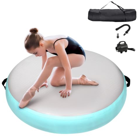 KIKILIVE Matte Airspot, rundes Luftkissen 20 cm hoch, Durchmesser 100/140 cm, mit 600W Pumpe und Reparatur-Set, für Yoga/Cheerleading/Fitness/Training