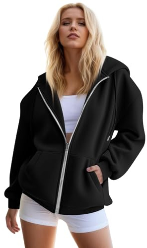 uxxnjfg Sweatshirt Damen Oversized Baumwolle Sweatjacke Mit Kapuze Reißverschluss Langarm Casual Hoody Jacke Vintage Herbst Outfit 2025 Trainingsjacke