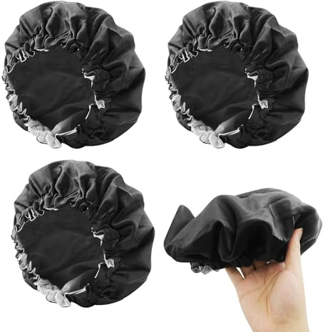3 Stück Duschhaube Damen, Haarhaube Färben, 2-in-1 Elastische Duschkappe Wasserdichte, Shower Cap and Heat Cap Two Uses, Deep Conditioning Hair Cap für Haarölpflege, für Mädchen Damen Salon, Schwarz