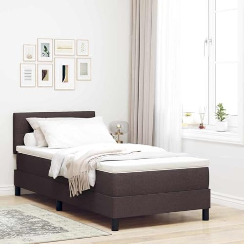 QJBSAVVA Boxspringbett 100x200 cm Dunkelbraun, verstellbares Kopfteil, Taschenfederkern, Holz, 203x100x88 cm