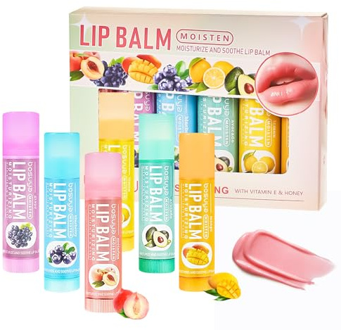Fruchtiges Lippenbalsam Set mit 6 Stück,Hydrating Lip Balm Set,Lippenpflege für Sehr Trockene Lippen,Lip Care,Feuchtigkeitsspendend Pflegender,Geschenke für Mädchen