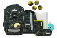 ergobag Schulranzen-Set Pack Set Bundle MähdreschBär - Grau | Ergonomischer Schulrucksack flexibel, 7-teiliges Set für die 1. Klasse Grundschule, für Mädchen und Jungen, AW25/26