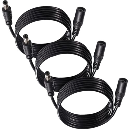 3 Stück DC Verlängerungskabel, 1,5m 5,5x2,1 mm 24V 12V DC Power Verlängerungskabel 22AWG, Männlich Weiblich Verlängerung Kabel Netzkabel Verbinder, für Sicherheitskameras, Schwarz