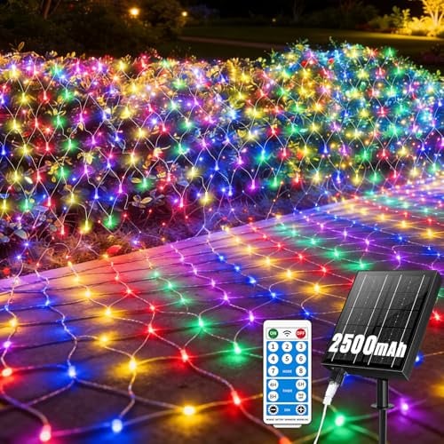 GCMacau 2500 mAh,Solar Guirnaldas Neta Luz. 3 x 2m 204 LED Guirnaldas Neta Luz, Red de Luces Solares resistente al agua, con 8 modos, temporizador y memoria, ideal para habitaciones y balcones