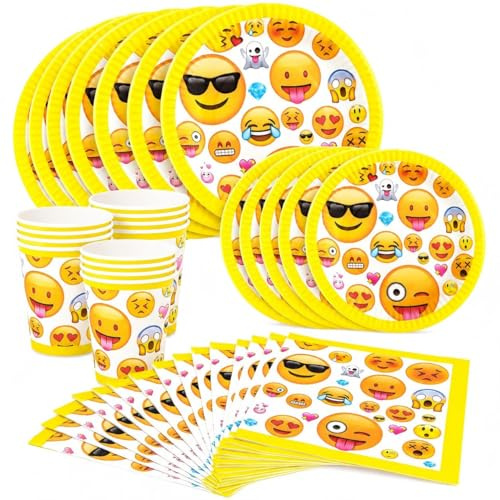 50 Stück Emoji Partygeschirr Set,Partygeschirr Geburtstag,geburtstag Geschirr Set,Geburtstag Deko,Mit Teller Becher Servietten,Party Geschirr für 10 Gäste