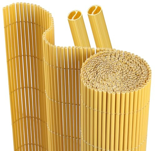 Monucep Brise-vue en PVC - 160 x 300 cm - Bambou - Tube rond avec bandes de renfort - Brise-vue pour balcon - Sans perçage - Protection contre le vent et les regards indiscrets - Pour clôture de