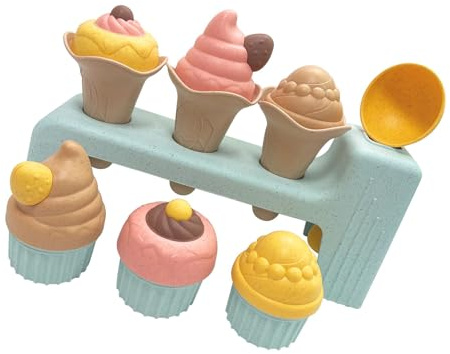 GMBYLBY Waschbares Eiscreme Rollenspielzubehör Sicheres pädagogisches Sandspielset Spielzeug für Vorschulkinder Weizenstrohhalme Sandkastenspielzeug Sandset