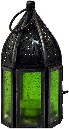 GURU SHOP Orientalische Metall/Glas Laterne in Marrokanischem Design, Windlicht Klein, Grün, Farbe: Grün, 11,5x5x5 cm, Orientalische Laternen