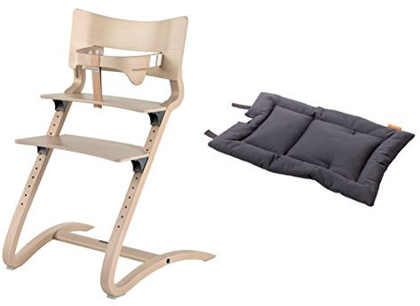 Leander Stuhl white wash - Hochstuhl - Kinderstuhl - Erwachsenenstuhl mit Babybügel + Kissen dusty grey
