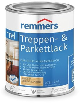 Remmers Treppen- & Parkettlack farblos seidenglänzend, 0,75 Liter, Holz und Parkett Versiegelung für innen, Versiegelungslack zum Streichen, abriebfest