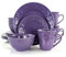 Elama Embossed Stoneware Elegant Round Dinnerware Dish Set, 16 Piece Set, Lilac Purple
