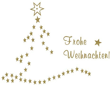 timalo® Fensterbild – Wandtattoo Dekoration Tannenbaum mit Sternen – Text Frohe Weihnachten – Fensteraufkleber – Türaufkleber – in über 30 Farben | 700061-a1-gold-50x38
