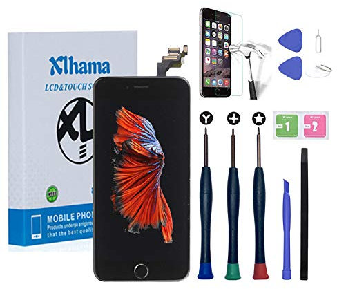 Xlhama Pantalla para iPhone 6 Plus 5,5 Negro LCD Táctil Pantalla con Cámara Frontal,Sensor de proximidad,Altavoz, ensamblaje de Marco digitalizador y Kit de reparación