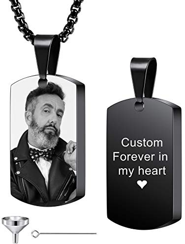 MeMeDIY Personalisierte Dog Tag Anhänger Urne Halskette Gravur Foto/Name/Datum/Kalender Angepasst für Männer Frauen Hund Katze Haustier Edelstahl Asche Andenken Einäscherung Schmuck Trichter Kit