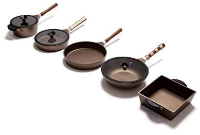Luchetti K360 Set Padelle Kit 5 Chef. Wok 28 Signature Uliassi, Padella Antiaderente 24 e 28 c, Casseruola 20 cm, ROstiera Quadrata 25x25. Set Completo di Accessori e Coperchi