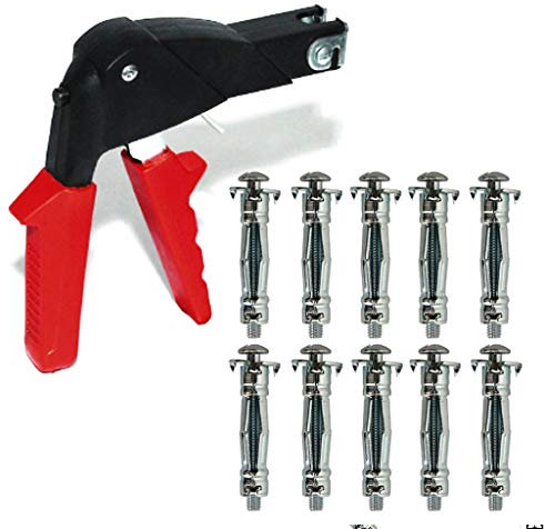 Bricoloco Kit Tacos Pladur metálicos. Alicates de instalación + surtido de tacos medidas habituales. Instalación para grandes cargas en elementos huecos