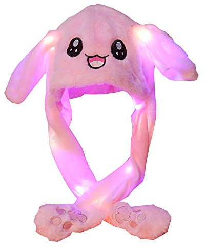 YEKEYI Hase Hut mit blinkenden Ohren, Plüschhut, für Frauen und Mädchen, rose, One size