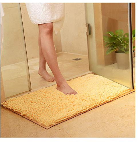 YOUCAI Badematte rutschfest Chenille Teppich Badteppich Verdickt Badezimmerteppich Weich Badeteppich Flauschige Mikrofaser Badvorleger, Supersaugfähig, Maschinenwaschbar,Gelb,40x60