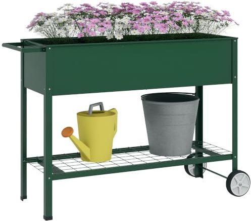 Outsunny Jardinière sur Pieds Potager 109L x 39l x 80H cm Étagère Vert | 2 Roues, Insert d'Irrigation, Métal